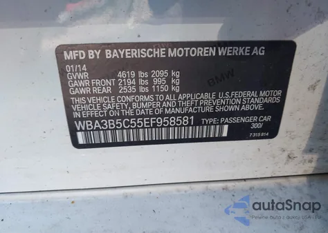 2014 BMW 328I xDrive из США, поврежденный, VIN WBA3B5C55EF958581